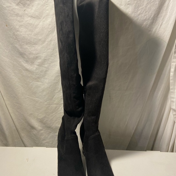 Carlos black over the knee boots zip up sides 3” metallic block heels size 6.5 - Picture 2 of 7